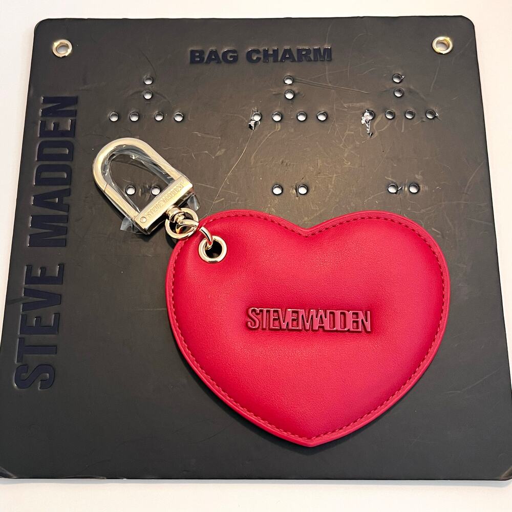 Steve Madden Red Heart Mirror Bag Charm Gold Valentines Keychain NEW